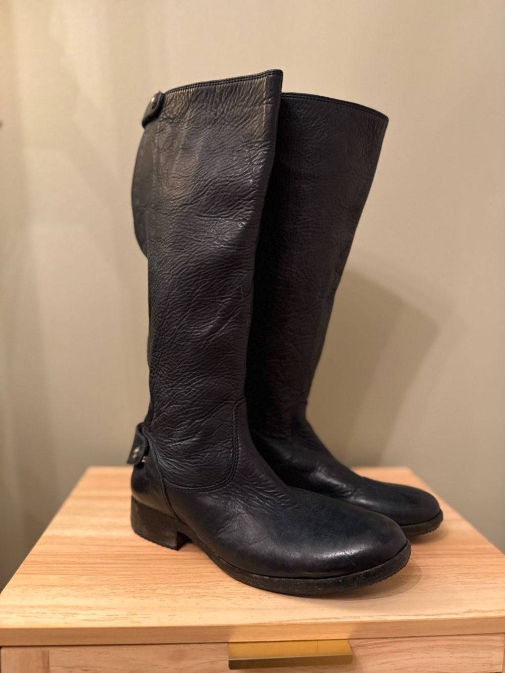 Frye Melissa Back Zip Boots in Rare Navy Blue Leather